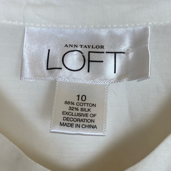 Loft Ann Taylor Silk Blend Long Sleeves Top 10 Cream Sheer Prairie Cottagecore - Picture 10 of 10